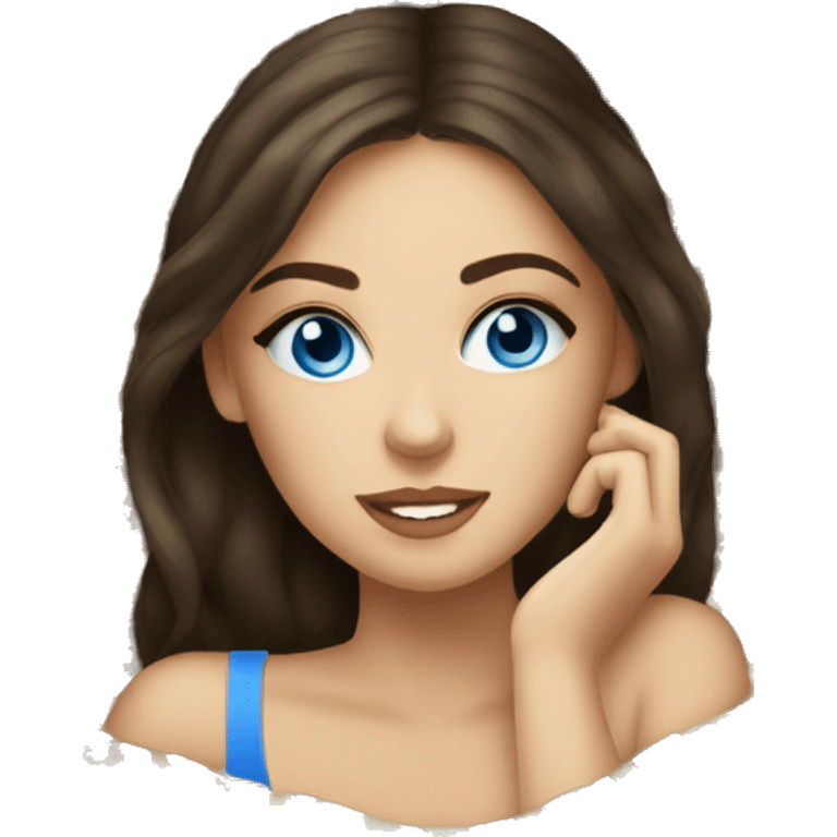 Brunette girl with blue eyes  Laying on Leopard blanket  emoji