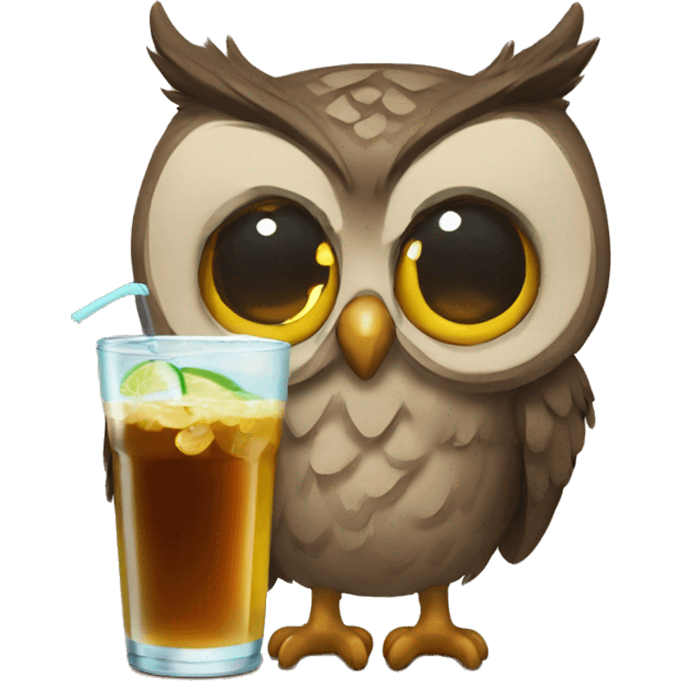 Owl with a little drink emoji