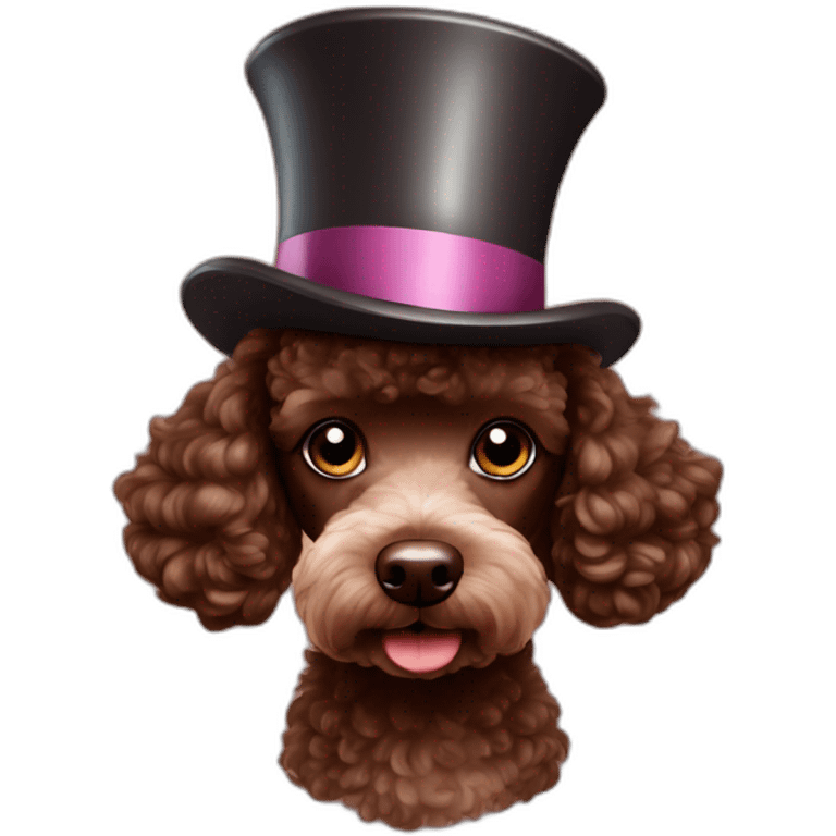 Chocolate poodle in cylinder hat emoji