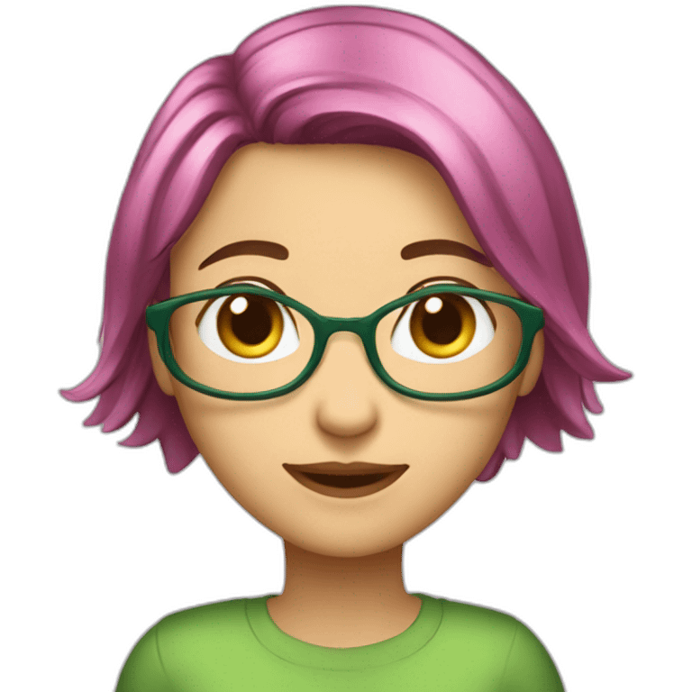 a friendly person, set front-facing and center, transparent background. Approachability, easy-going, gentle, versatile, wide age range, female but barely. green hair emoji