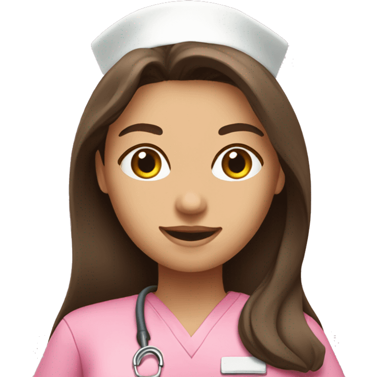 Nurse, woman, long brunette hair, pink scrubs emoji