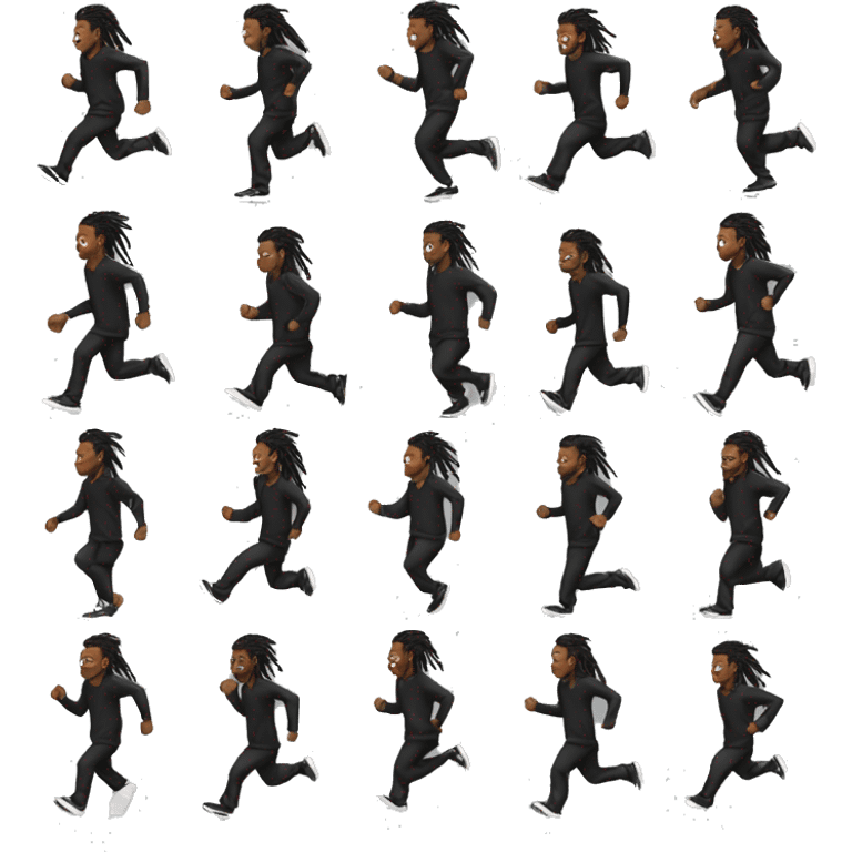 Black man running with dreadlocks and all black sweatsuits Jordan shoes on emoji