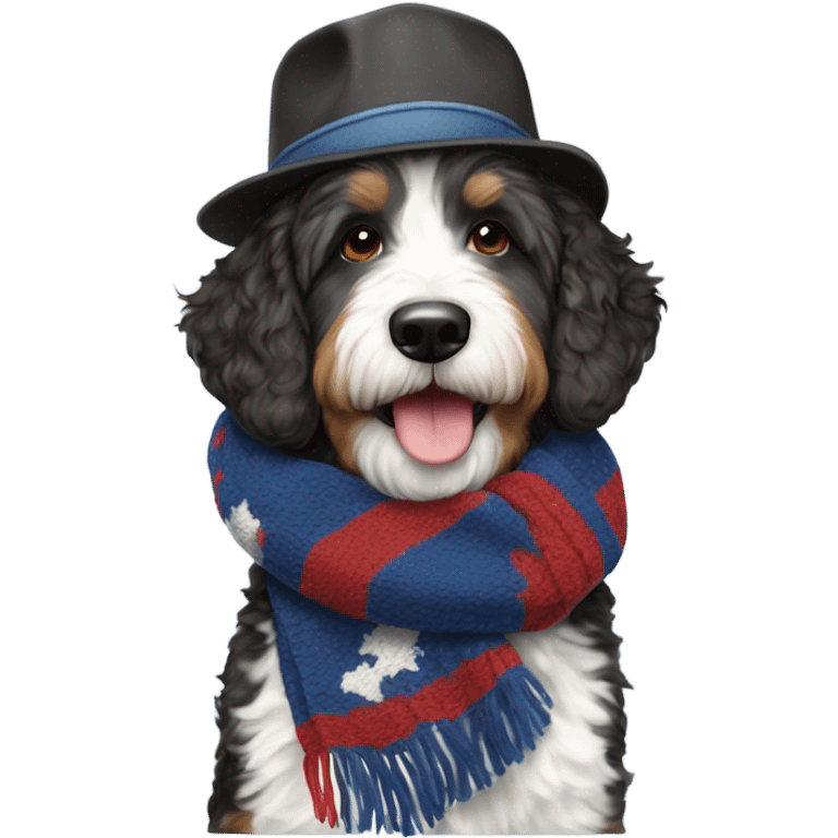 Bernedoodle with knoxville smokies hat and scarf emoji