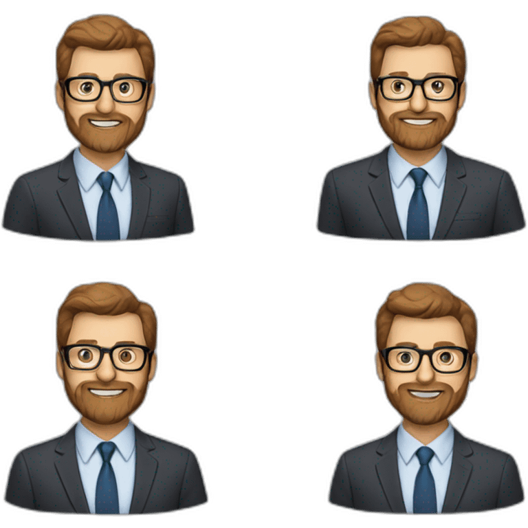  50-year-old short, brown-haired, handsome, bearded and glasses-wearing real estate agent emoji