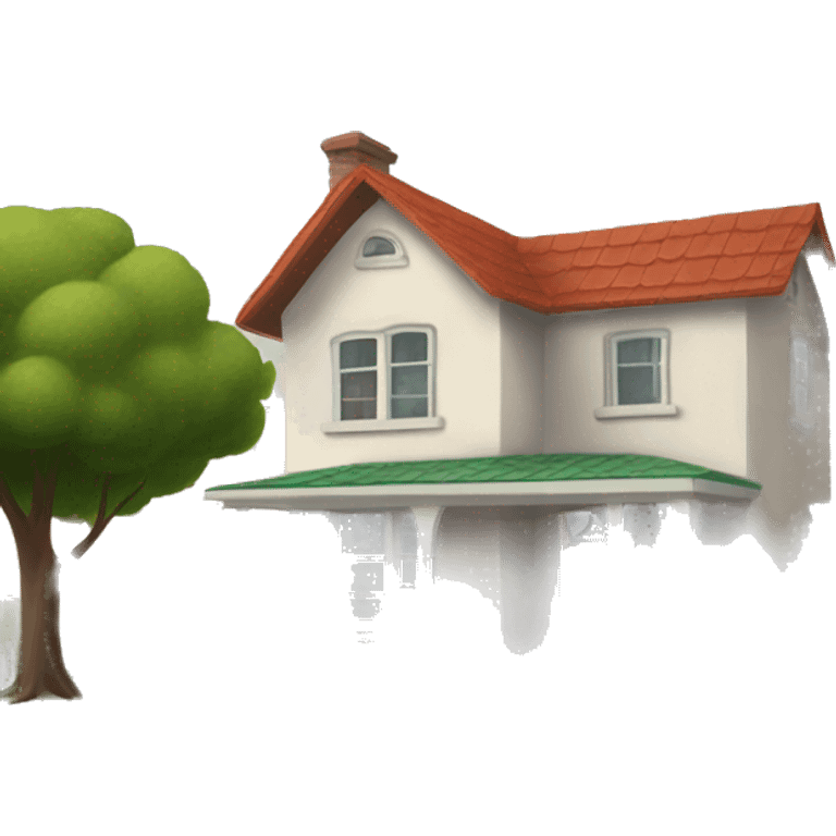 create a cut looking house in a cartoon style with simple features. The house should have cream siding, a red-ish/terracotta roof and a green tree beside the house emoji