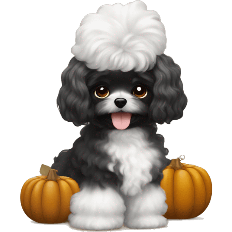 Long haired Black woman with a white maltipoo wishing a happy Thanksgiving  emoji