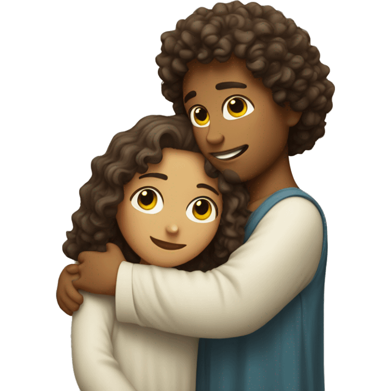 Curly haired girl hugging Jesus Christ  emoji