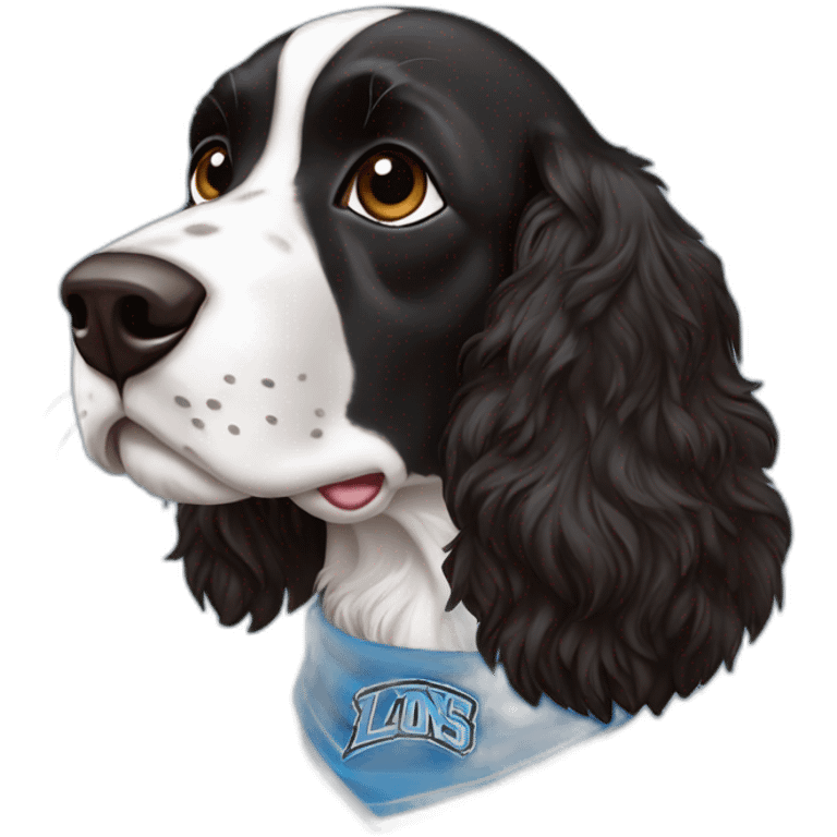 black springer spaniel wearing detroit lions bandana emoji