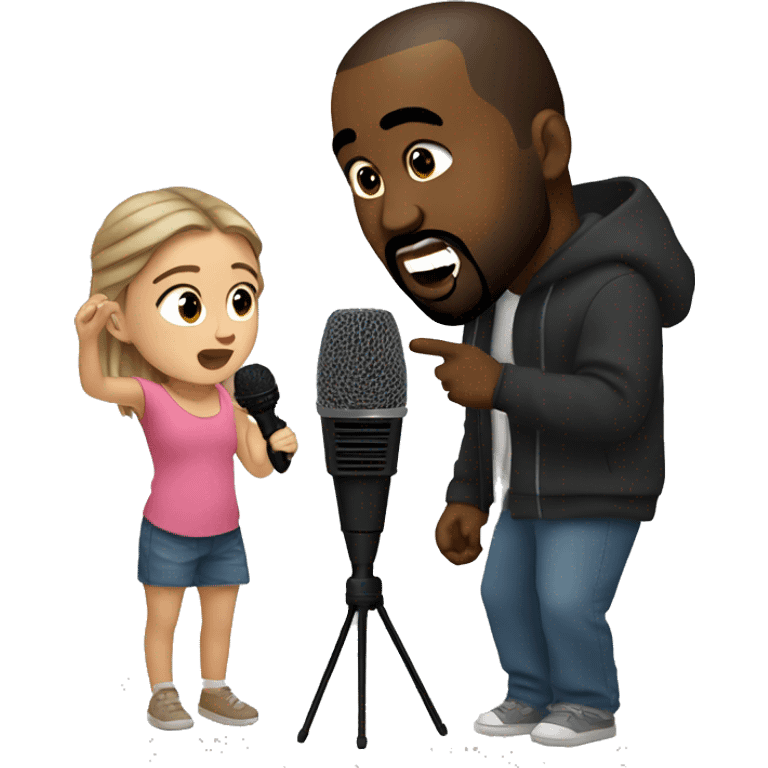 Kanye west singing with a microphone with his daughter  emoji