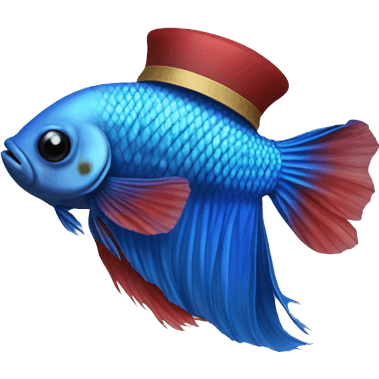 Betta fish blue with a small hat emoji