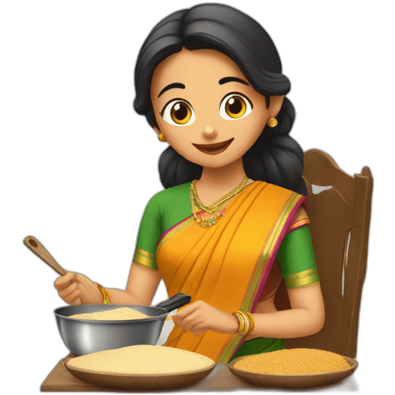 girl cooking chapathi in saree emoji