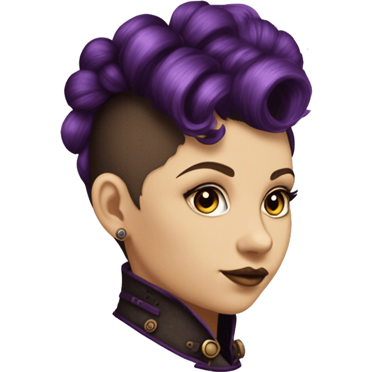 steampunk profile short hair faux-hawk purple Victorian on Caucasian girl with small nose round fat face emoji