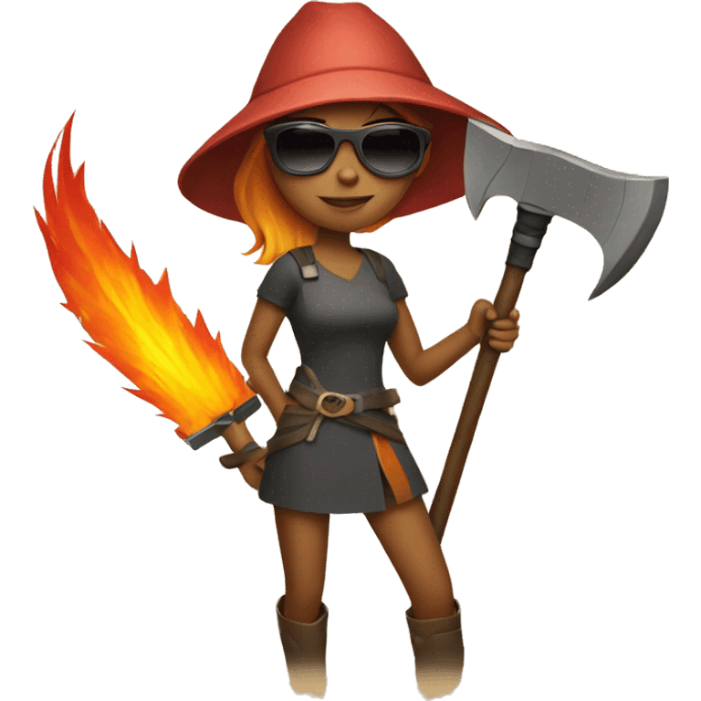 girl with sunglasses holding fire axe  emoji