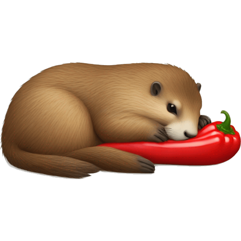 marmot sleeping in a bed with a chilli pepper emoji