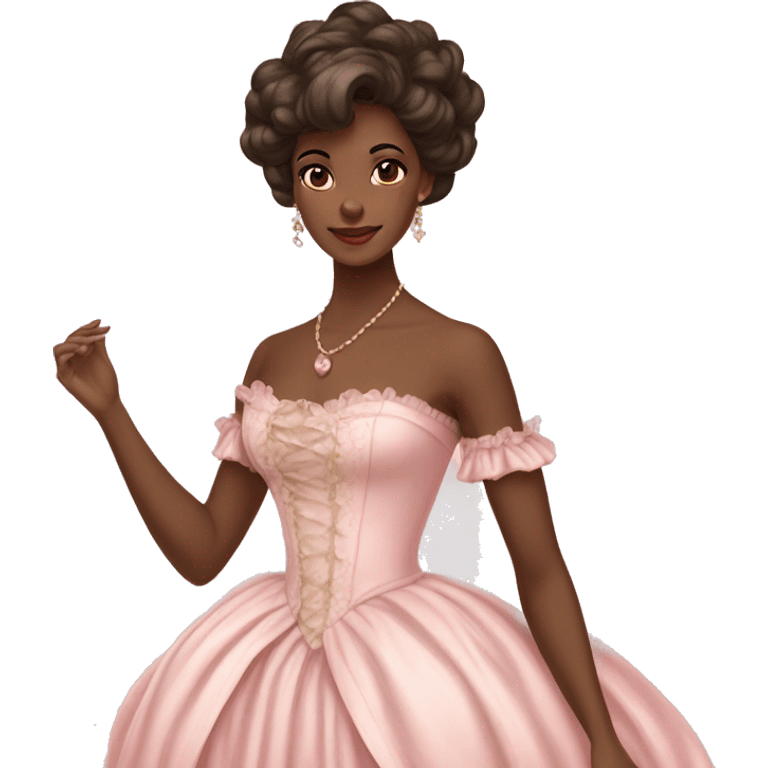 vintage rococo brown skin and brunette woman in a light pink gown  emoji