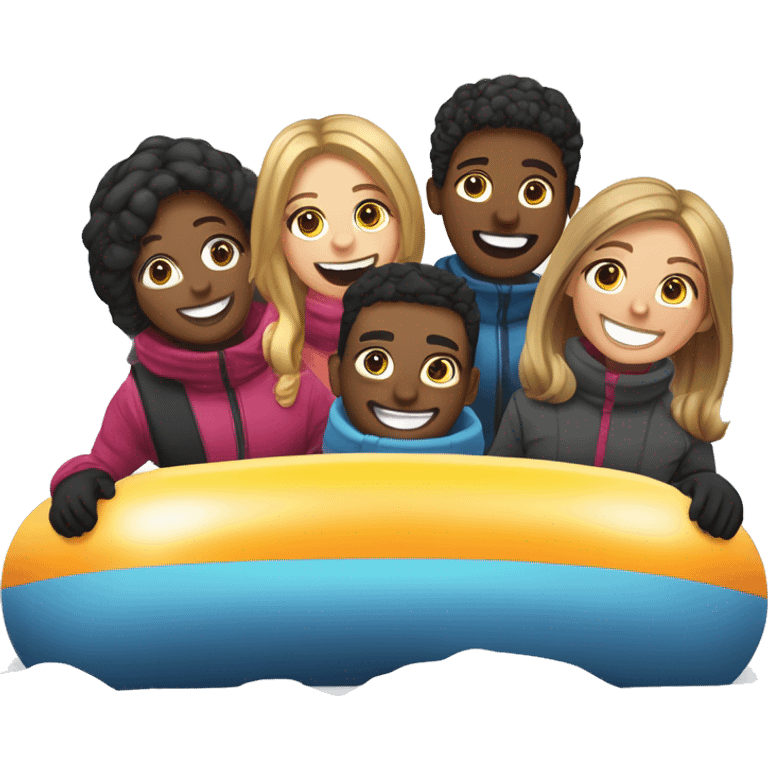 A group of friends is going snow tubing in Park city. It is a group of four girls and three boys, and one of the couples just gotten engaged. They are going snow tubing, but alongside them a group of parents are going bobsledding. emoji