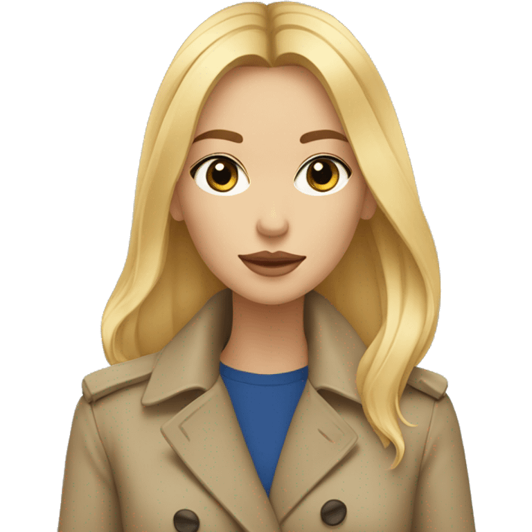 Fille blonde au yeux bleus avec les cheveux longs et un trench  emoji