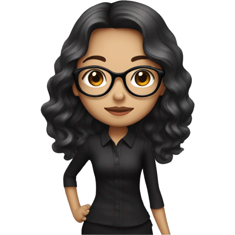 Singaporean girl long wavy hair with vintage glasses black outfit emoji