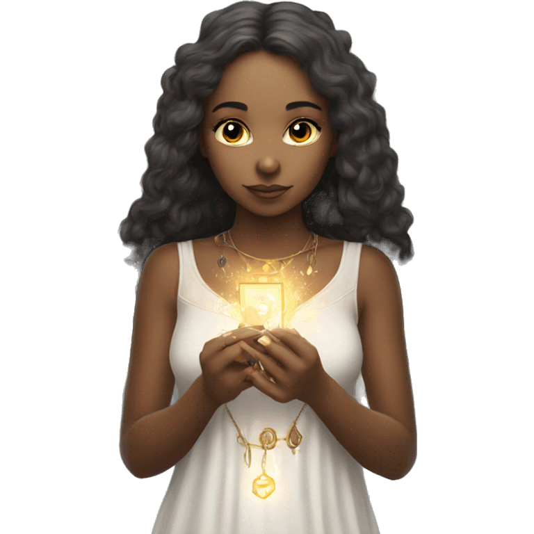 Beautiful angelic girl with tarot cards  emoji