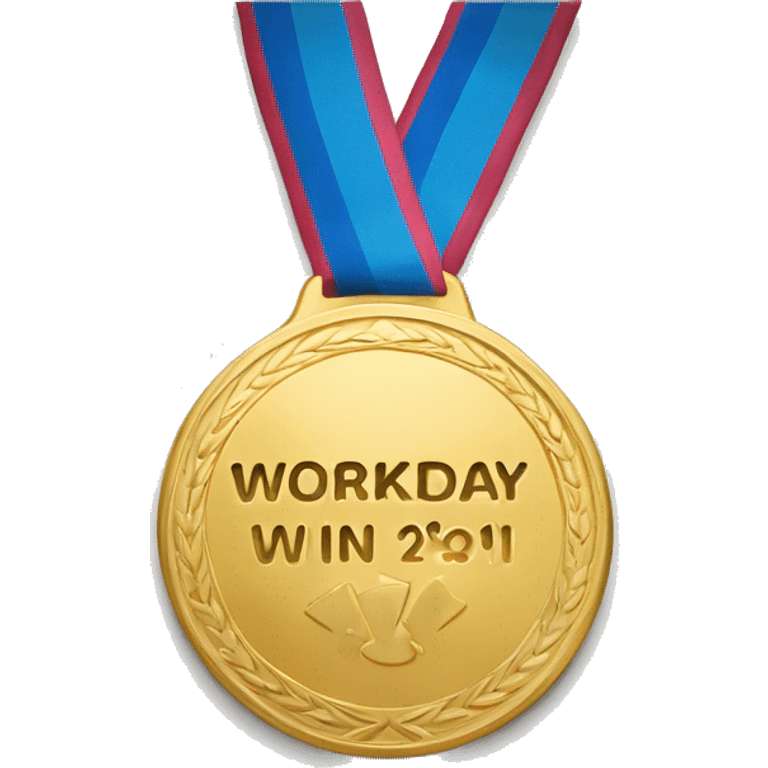 Gold medal with words "Workday Win" engraved on it emoji