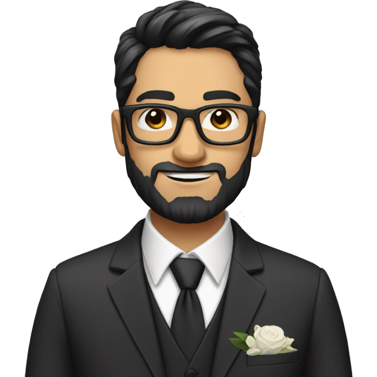 Groom with dark hair, beard and white skin and glasses emoji