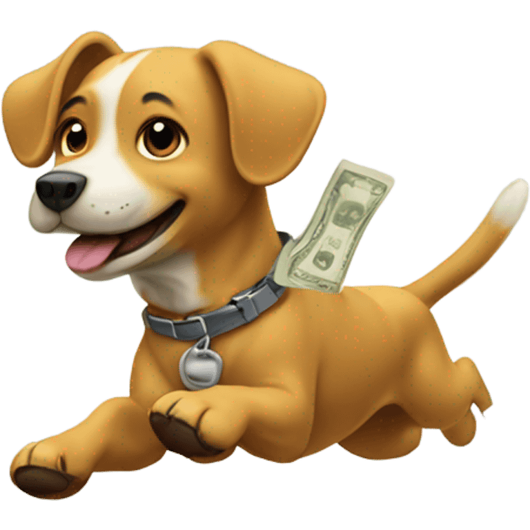 Dog flying away with lots of money emoji