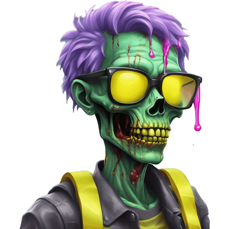 .Zombie_ Vaporwave black holographic oilslick zombie , _vaping_ .vape_ unicorn smoking, yellow caution tape  emoji