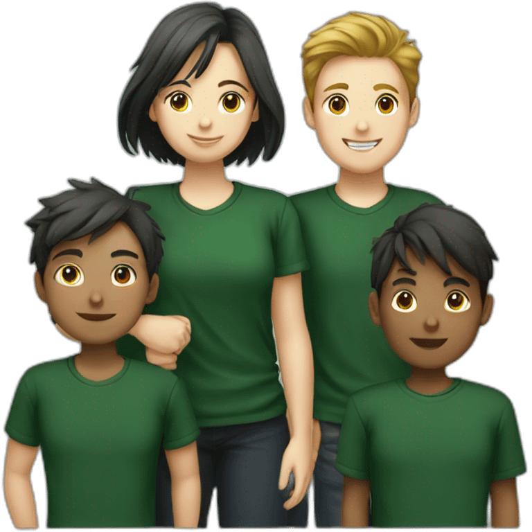  students club of 7 members (3 boys and 4 girls) with dark green shirt emoji