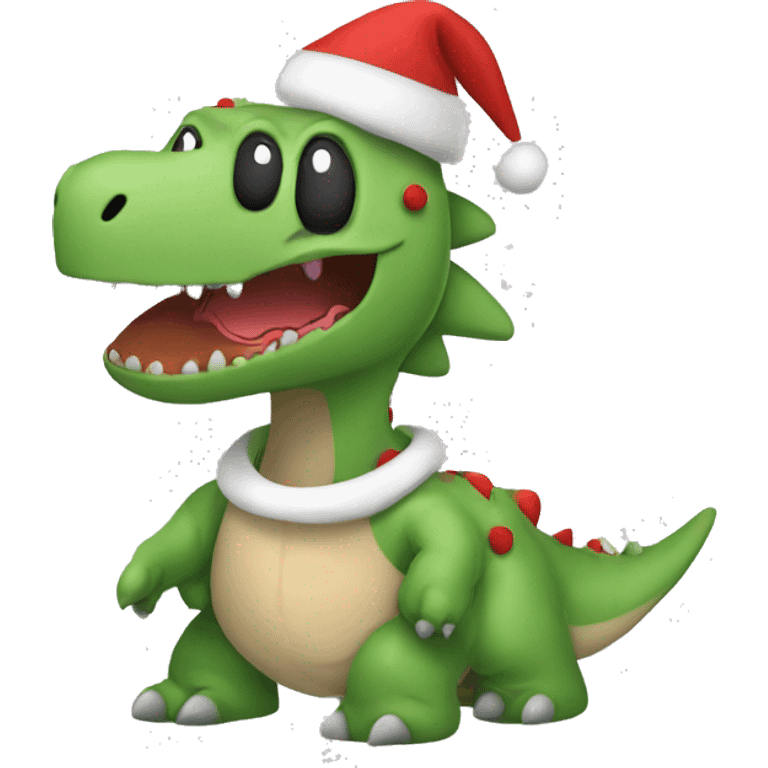 Dinosaur wearing a Christmas jumper emoji