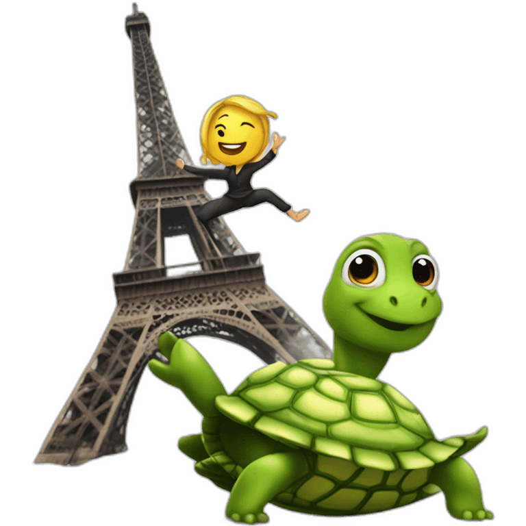 Person dancing on the top of eiffel tower with a turtle emoji