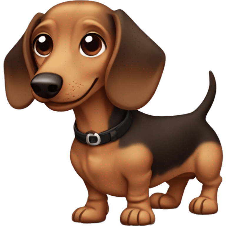 Light sandy brown wired hair dachshund with dark brown ears and no fur on the ears more curly hair and very dark brown ears and a collar that says Andy emoji