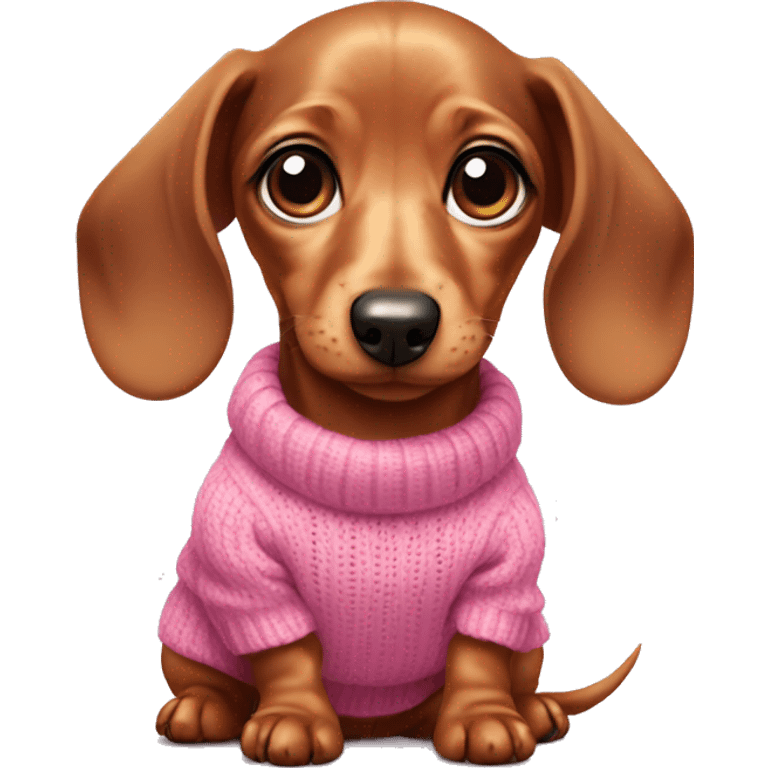 Baby dachshund with big eyes and a pink sweater emoji