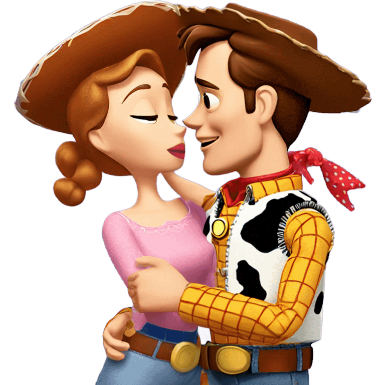 woody from Toy Story kissing buzz emoji