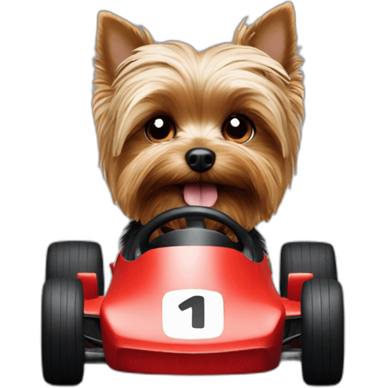 yorkie driving red f1 car emoji