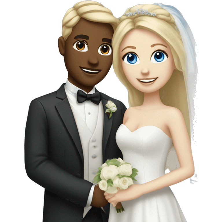 bride blue eyes and blonde hair, groom fair hair emoji