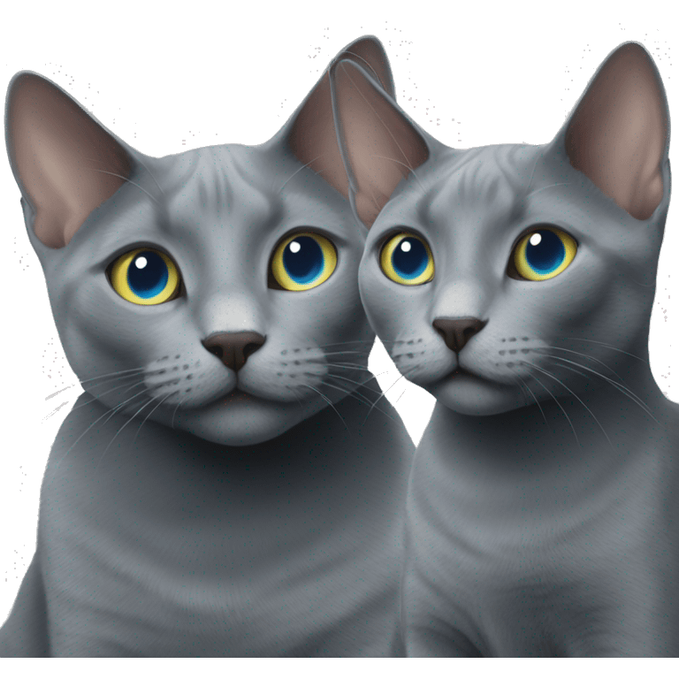 Two Russian Blue cats love emoji