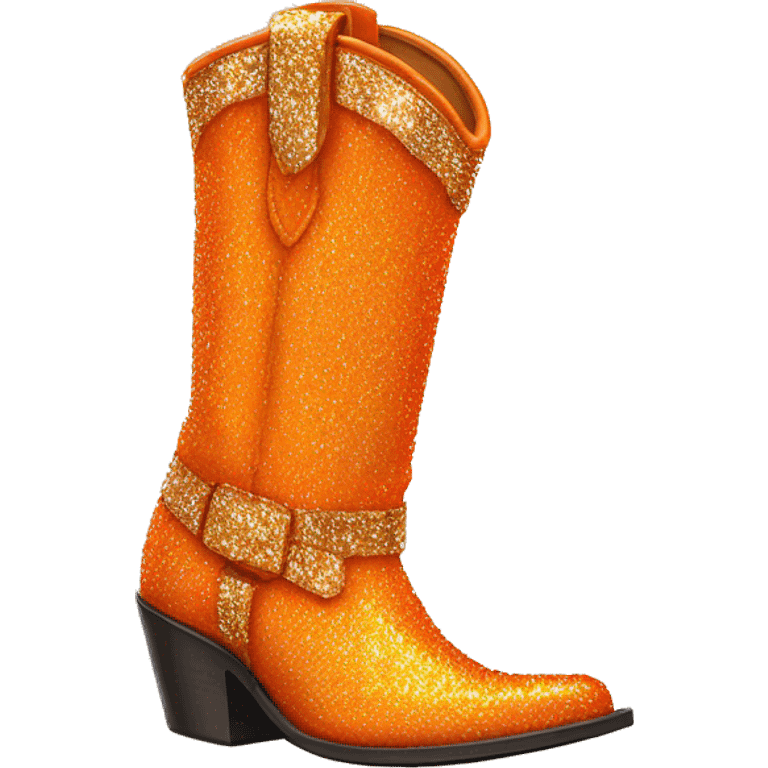 Realistic orange fashion cowgirl boots with sparkly shiny glitter fringe on them. emoji