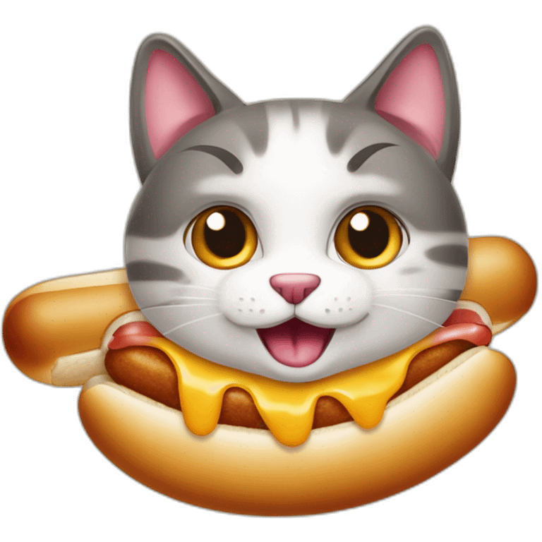 Katze die aus einem Hotdog schießt aus dem Hotdog Würstchen kommen  emoji