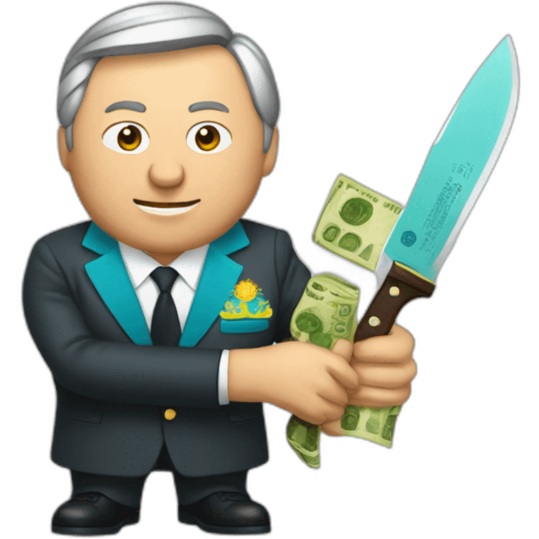 President of kazakhstan holding money and knife emoji