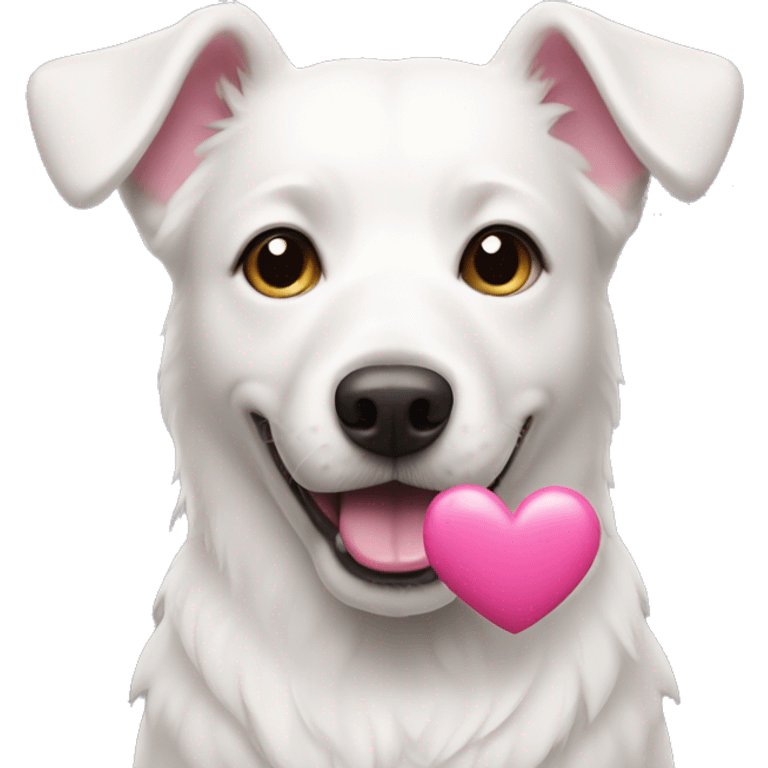 White dog with a pink heart emoji