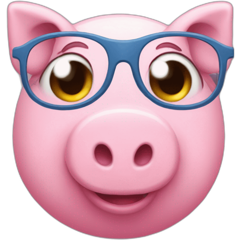 Pink piggy girl with glasses and blue eyes emoji