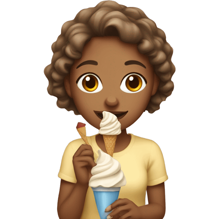 Light brown skinned girl eating ice cream  emoji