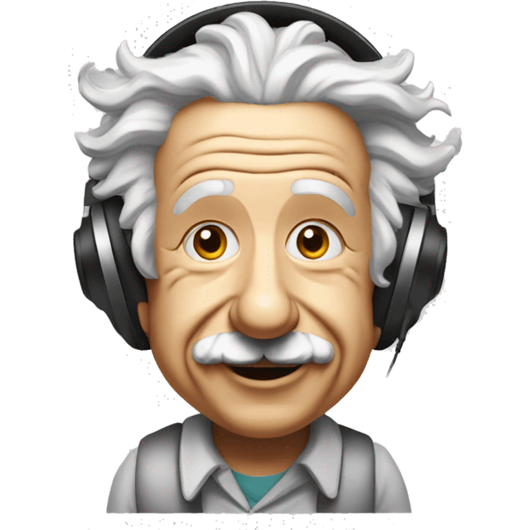 albert einstein happy listening music with just wireless headphones while walking emoji