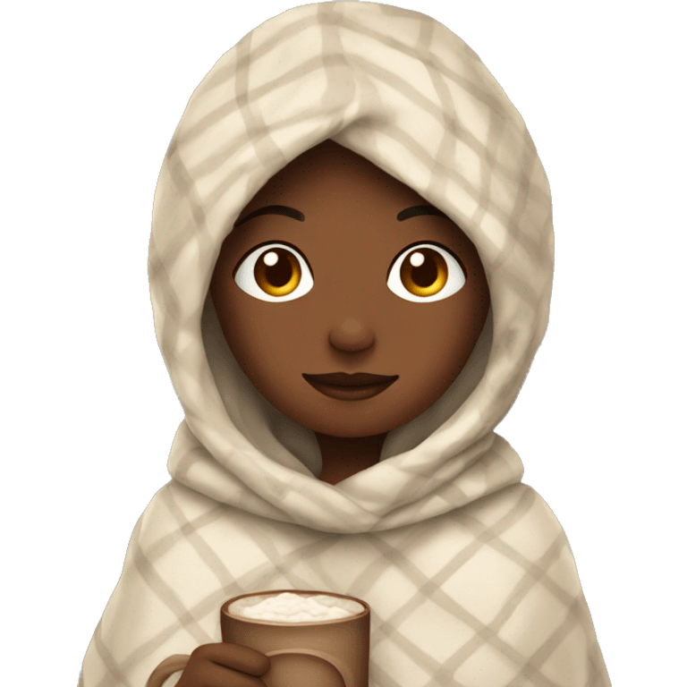 Girl with blanket  and hot cocoa emoji