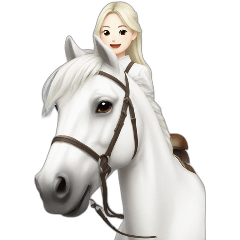 white horse riding japanese cute girl emoji