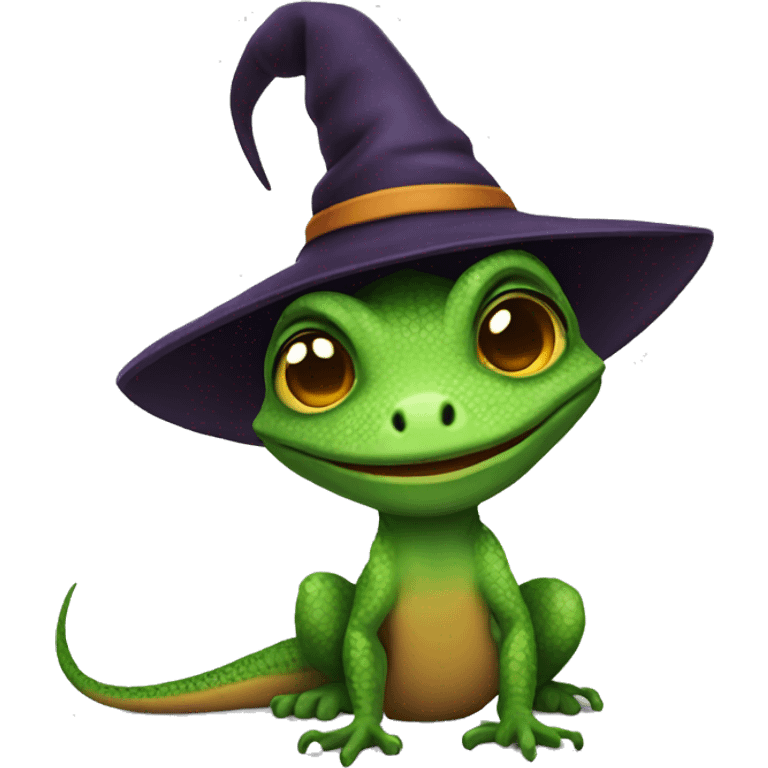 Lizard wearing a witch hat emoji