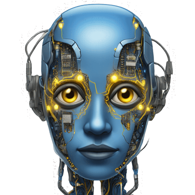 Blue cyborg with yellow eyes wires and circuits  emoji