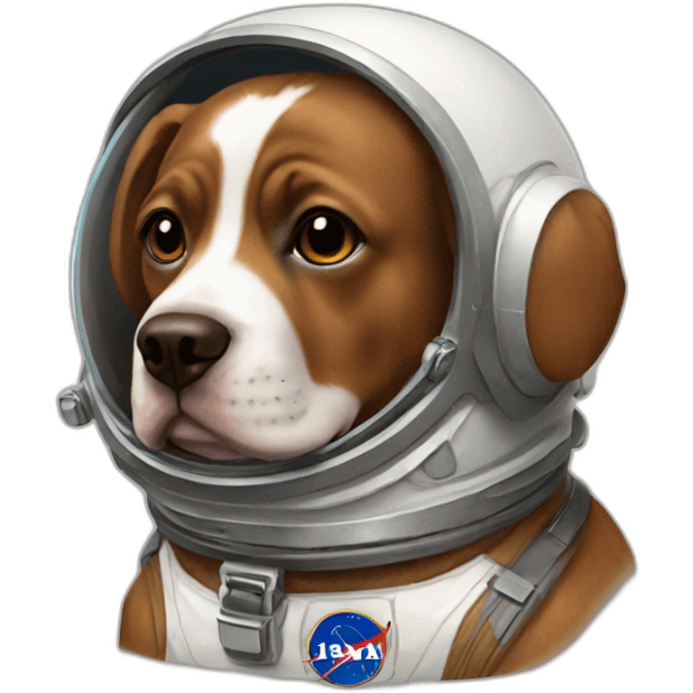 brown staffordshire dog wearing an astronaut suit. emoji