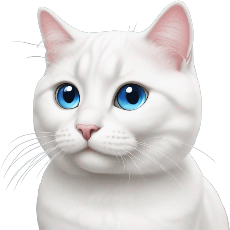 White cute british cat with big round blue eyes and pink nose emoji