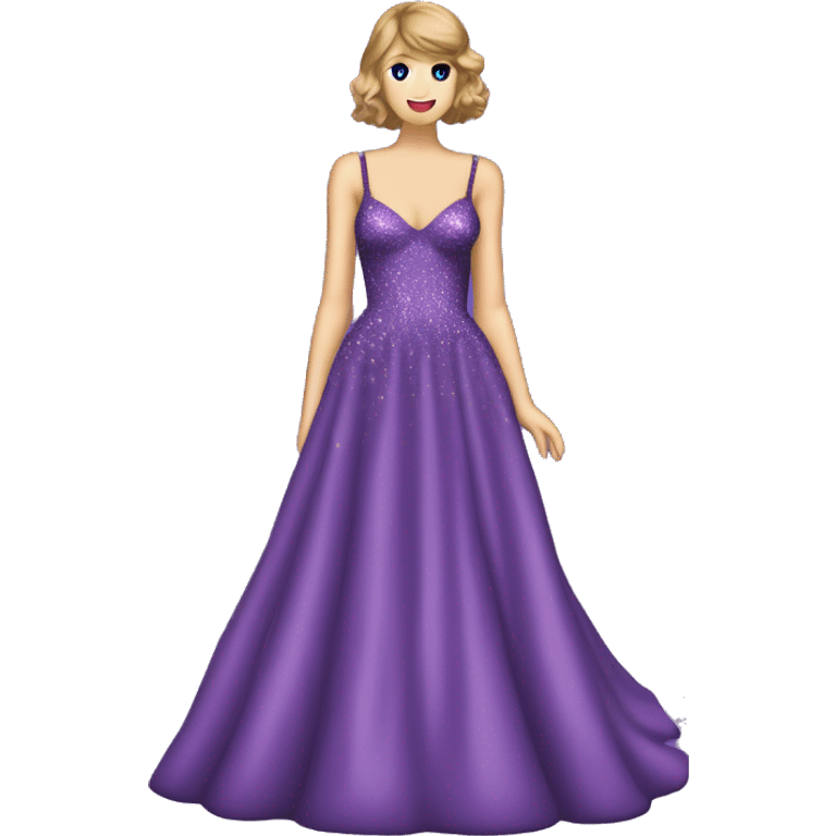 Taylor swift wearing purple bawl gown length dress that has glitter all over it  emoji